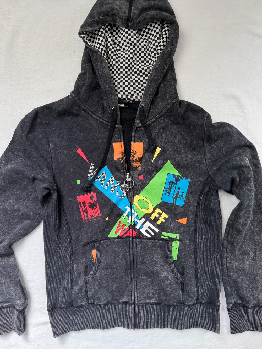 Vans Off The Wall Acid Wash Graphic Full-Zip Hoodie with Checkerboard Hood - XL